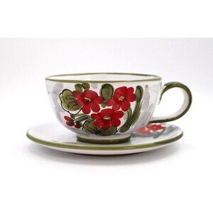 Italian Terracotta Floral Large Cup And Saucer